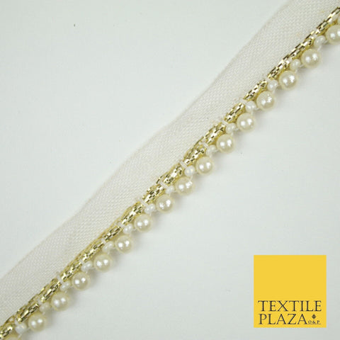CREAM Mini 5mm Pearl Beaded Slim Trim Border Ribbon Gota Lace X693