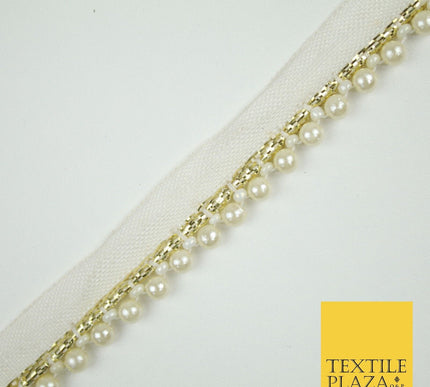 CREAM Mini 5mm Pearl Beaded Slim Trim Border Ribbon Gota Lace X693