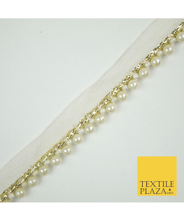 CREAM Mini 5mm Pearl Beaded Slim Trim Border Ribbon Gota Lace X693
