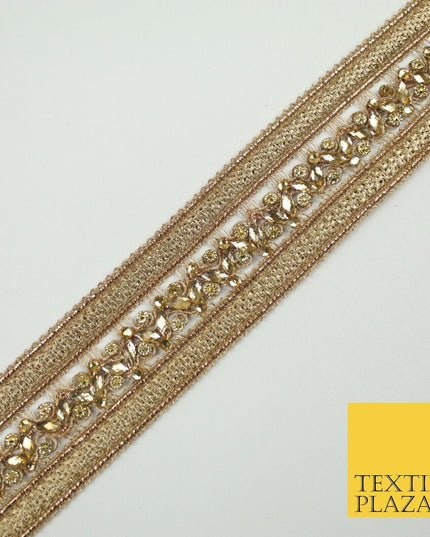 GOLD Double Ribbon Trimming with Golden Stones Border Indian Ethnic X697