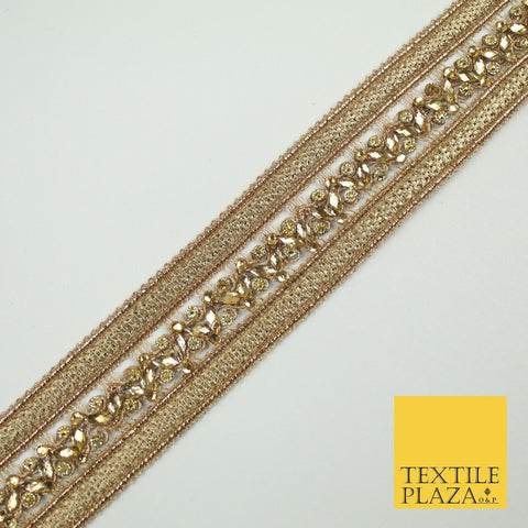 GOLD Double Ribbon Trimming with Golden Stones Border Indian Ethnic X697