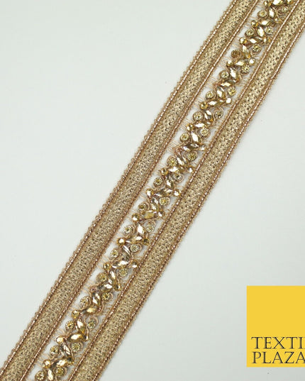 GOLD Double Ribbon Trimming with Golden Stones Border Indian Ethnic X697
