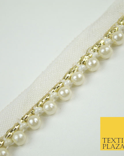 CREAM Mini 5mm Pearl Beaded Slim Trim Border Ribbon Gota Lace X693