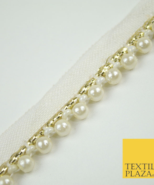 CREAM Mini 5mm Pearl Beaded Slim Trim Border Ribbon Gota Lace X693