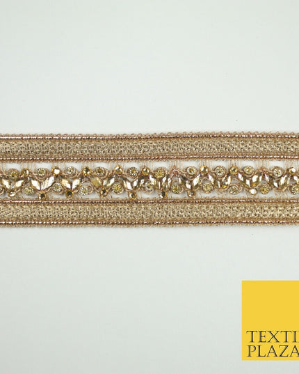 GOLD Double Ribbon Trimming with Golden Stones Border Indian Ethnic X697