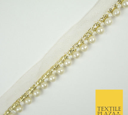 WHITE Mini 5mm Pearl Beaded Slim Trim Border Ribbon Gota Lace X694