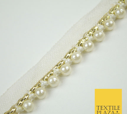WHITE Mini 5mm Pearl Beaded Slim Trim Border Ribbon Gota Lace X694