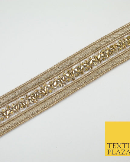 GOLD Double Ribbon Trimming with Golden Stones Border Indian Ethnic X697