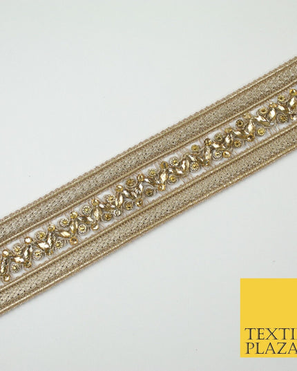 GOLD Double Ribbon Trimming with Golden Stones Border Indian Ethnic X697