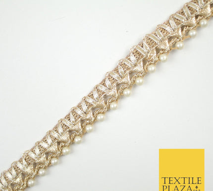 Gold Metallic Ribbon & Pearl Trim Border Ribbon Gota Lace 2cm Wide X690