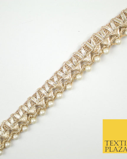 Gold Metallic Ribbon & Pearl Trim Border Ribbon Gota Lace 2cm Wide X690