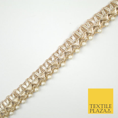 Gold Metallic Ribbon & Pearl Trim Border Ribbon Gota Lace 2cm Wide X690