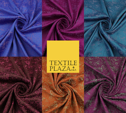 6 COLOURS - Floral Vine Outline Woven Jacquard Dress Fabric 45" Wide