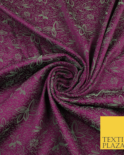 6 COLOURS - Floral Vine Outline Woven Jacquard Dress Fabric 45" Wide
