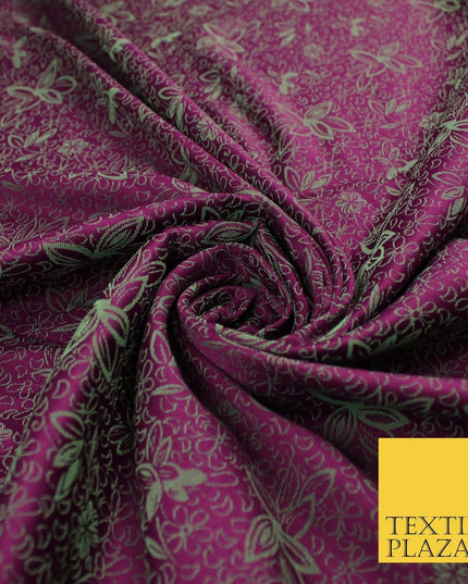 6 COLOURS - Floral Vine Outline Woven Jacquard Dress Fabric 45" Wide