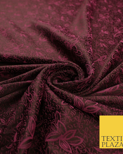 6 COLOURS - Floral Vine Outline Woven Jacquard Dress Fabric 45" Wide