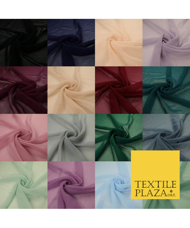 16 COLOURS Premium Plain Dyed Chiffon Fine Soft Georgette Sheer Dress Fabric 58"