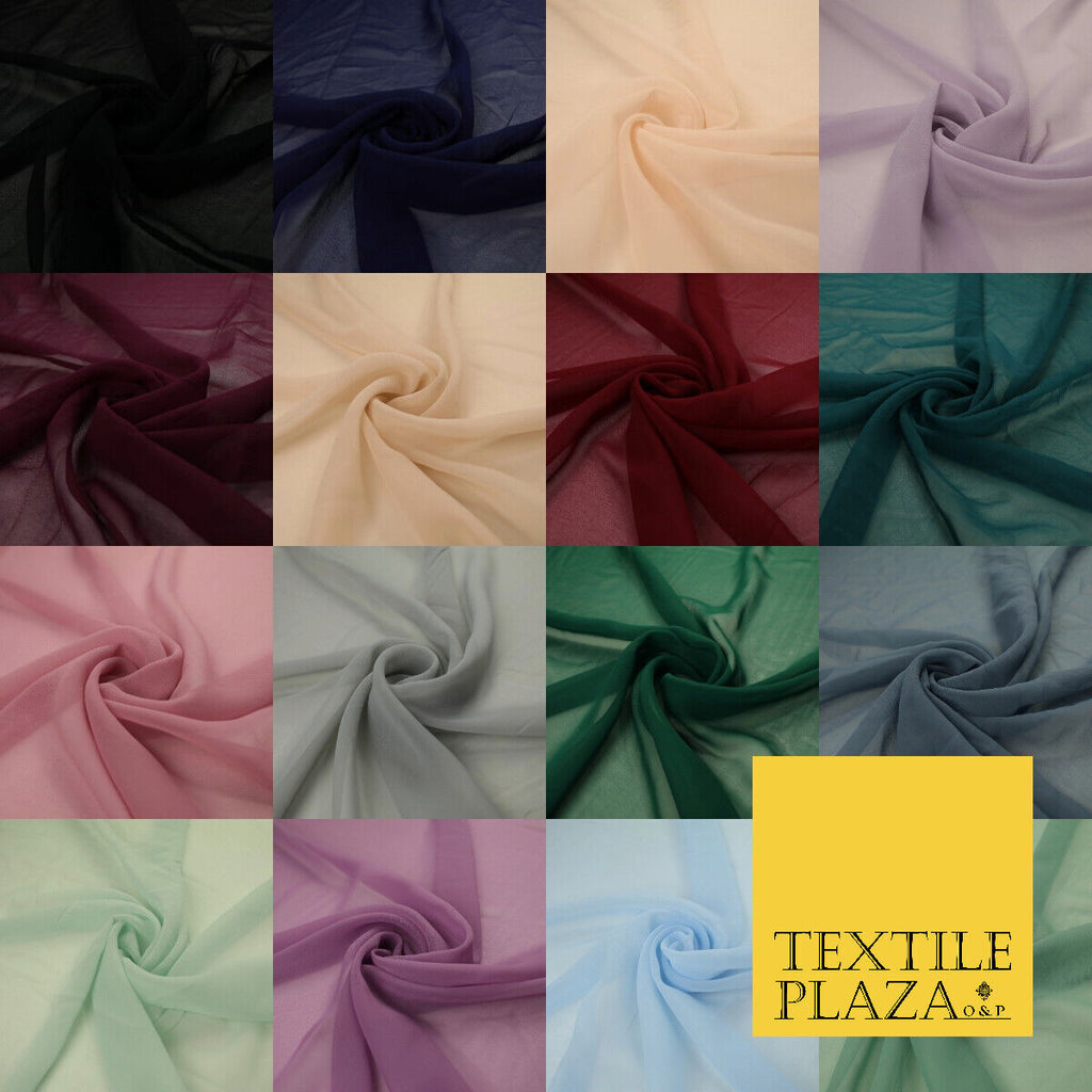 16 COLOURS Premium Plain Dyed Chiffon Fine Soft Georgette Sheer Dress Fabric 58"
