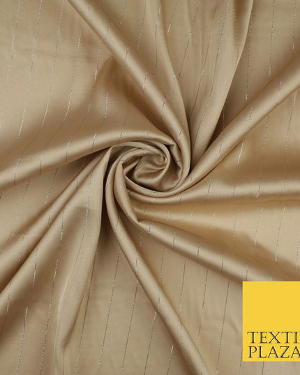 16 COLOURS - Fine Lurex Striped Silky Smooth Sateen Satin Fabric Drape Lining