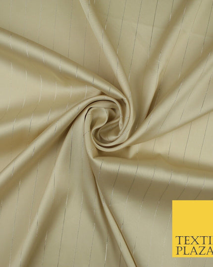 16 COLOURS - Fine Lurex Striped Silky Smooth Sateen Satin Fabric Drape Lining