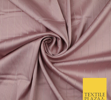 16 COLOURS - Fine Lurex Striped Silky Smooth Sateen Satin Fabric Drape Lining