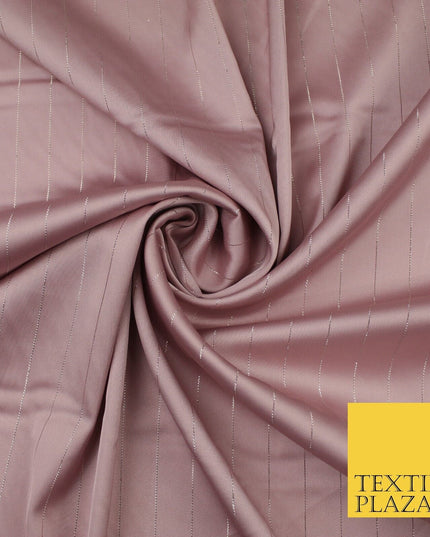 16 COLOURS - Fine Lurex Striped Silky Smooth Sateen Satin Fabric Drape Lining