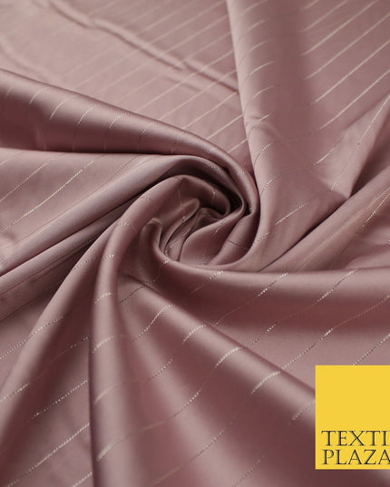16 COLOURS - Fine Lurex Striped Silky Smooth Sateen Satin Fabric Drape Lining