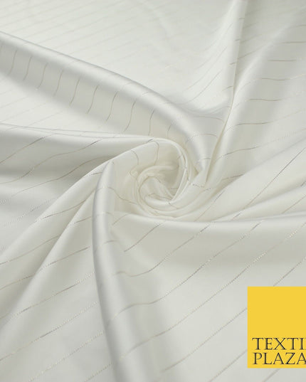 16 COLOURS - Fine Lurex Striped Silky Smooth Sateen Satin Fabric Drape Lining