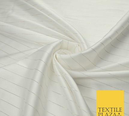 16 COLOURS - Fine Lurex Striped Silky Smooth Sateen Satin Fabric Drape Lining