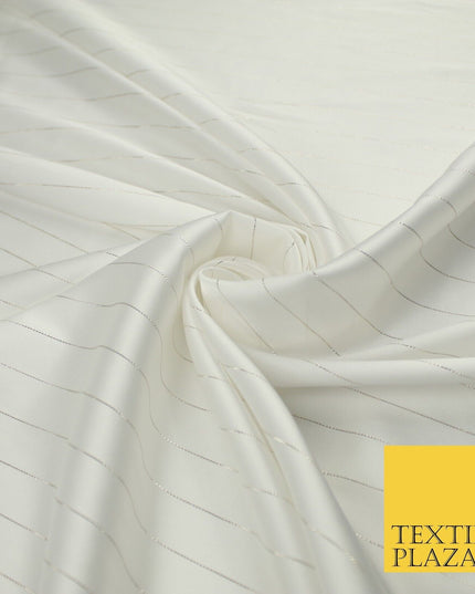 16 COLOURS - Fine Lurex Striped Silky Smooth Sateen Satin Fabric Drape Lining