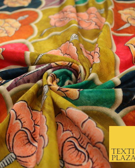 Ochre Moroccan Lattice Floral Printed Micro Velvet Velour NonStretch Fabric 8818
