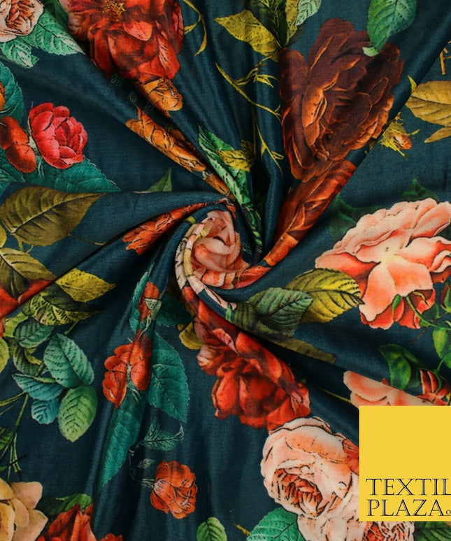 Jade Teal Artsy Floral Printed Micro Velvet Velour Non Stretch Dress F –  Textile Plaza