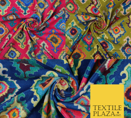 Bright Multicolour Batik Printed Soft Micro Velvet Velour Non Stretch Fabric