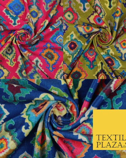 Bright Multicolour Batik Printed Soft Micro Velvet Velour Non Stretch Fabric