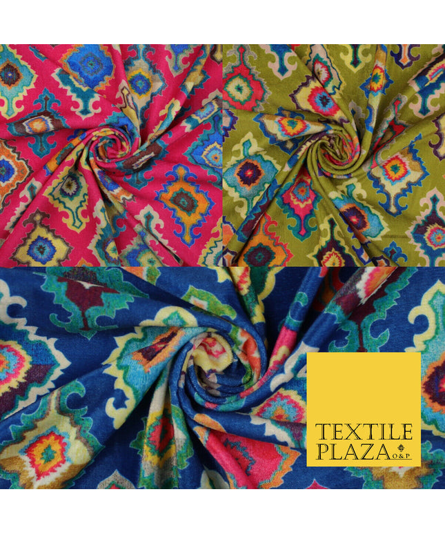 Bright Multicolour Batik Printed Soft Micro Velvet Velour Non Stretch Fabric