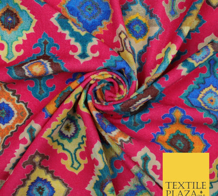 Bright Multicolour Batik Printed Soft Micro Velvet Velour Non Stretch Fabric