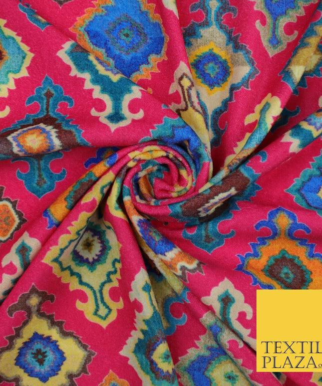 Bright Multicolour Batik Printed Soft Micro Velvet Velour Non Stretch Fabric