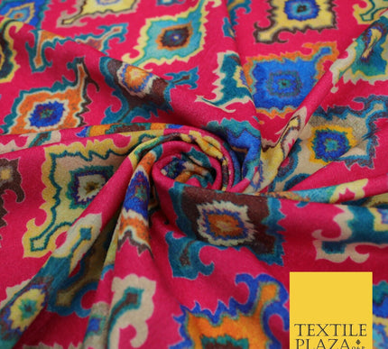 Bright Multicolour Batik Printed Soft Micro Velvet Velour Non Stretch Fabric
