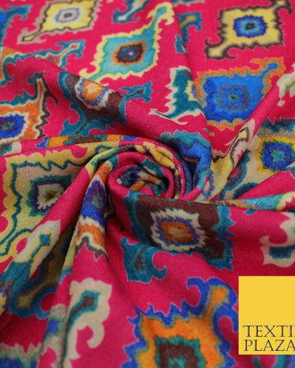 Bright Multicolour Batik Printed Soft Micro Velvet Velour Non Stretch Fabric