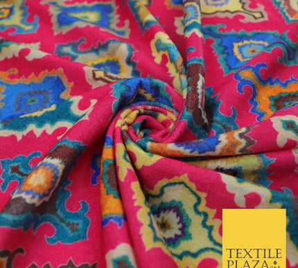 Bright Multicolour Batik Printed Soft Micro Velvet Velour Non Stretch Fabric