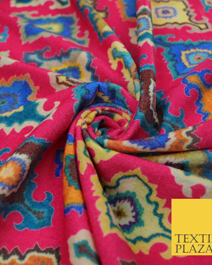 Bright Multicolour Batik Printed Soft Micro Velvet Velour Non Stretch Fabric