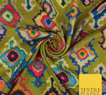 Bright Multicolour Batik Printed Soft Micro Velvet Velour Non Stretch Fabric