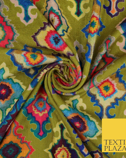 Bright Multicolour Batik Printed Soft Micro Velvet Velour Non Stretch Fabric