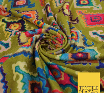 Bright Multicolour Batik Printed Soft Micro Velvet Velour Non Stretch Fabric