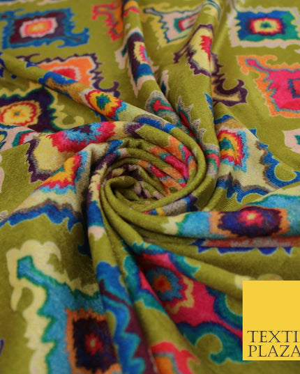 Bright Multicolour Batik Printed Soft Micro Velvet Velour Non Stretch Fabric