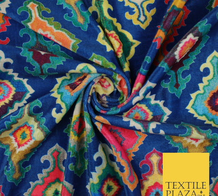 Bright Multicolour Batik Printed Soft Micro Velvet Velour Non Stretch Fabric