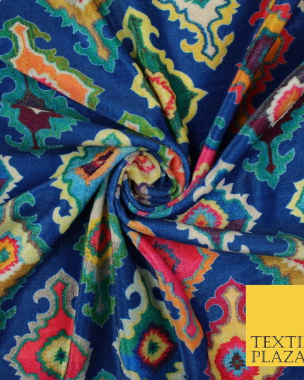Bright Multicolour Batik Printed Soft Micro Velvet Velour Non Stretch Fabric