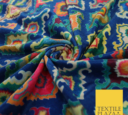 Bright Multicolour Batik Printed Soft Micro Velvet Velour Non Stretch Fabric
