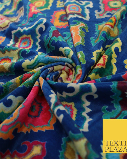 Bright Multicolour Batik Printed Soft Micro Velvet Velour Non Stretch Fabric