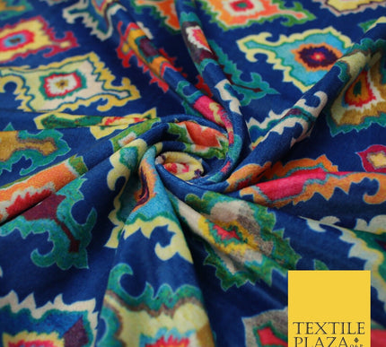 Bright Multicolour Batik Printed Soft Micro Velvet Velour Non Stretch Fabric